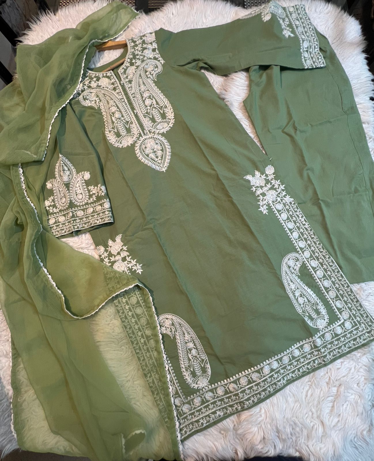 Cambric Lawn Embroidered 3PC Suit with Chiffon Dupatta